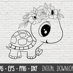 Bebé tortuga svg, Archivo de corte de tortuga, Tortuga con flor svg, Tortuga lineal, Tortuga floral svg, Imágenes prediseñadas de tortuga, Tortuga svg, Tortuga png, Tortuga marina svg
