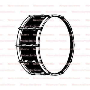 Könnte beinhalten: Schwarz-Weiß-Illustration einer Trommel. Die Trommel hat einen schwarzen Korpus mit weißen Akzenten und einem weißen Innenraum. Es ist ein Musikinstrument.
