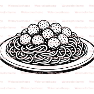 clipart de espaguete e almôndegas, clipart de almôndegas de espaguete, jantar de espaguete svg, arquivo de corte de espaguete para cricut, arte de linha de espaguete