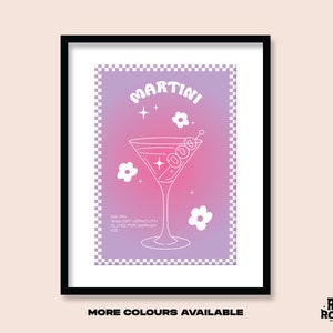Martini Cocktail Art Print / A5 A4 A3 / Funky Gradient / Y2K 60s 70s / Retro Gin Drink Recipe Poster / Bar Cart / Alcohol Sign / Galería