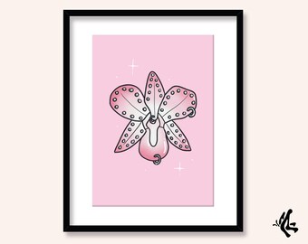 Pastel Pierced Orchid Art Print | A3, A4 and A5 Illustration Wall Art