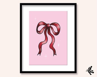 Pastel Ribbon Bow Art Print | A3, A4 and A5 Illustration Wall Art