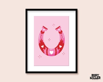 Y2K Horseshoe Art Print: Heart Flame Tattoo Flash (A5 A4 A3)