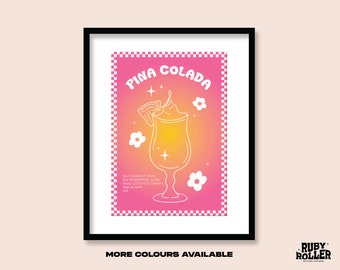 Pina Colada Recipe Art Print: Funky Retro Cocktail Poster (A5 A4 A3)