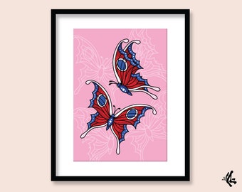 Butterfly Art Print: 90s Tattoo Flash Insect Collage (A5 A4 A3)