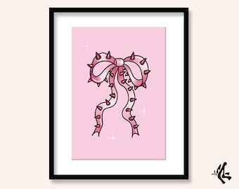 Pastel Pink Ribbon Bow with Spike Studs Art Print (A5 A4 A3)