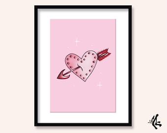 Pastel Cupid's Arrow in Heart Art Print | A3, A4 and A5 Illustration Wall Art