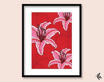 Stargazer Lilies Art Print: 90s Tattoo Flash Flower Collage (A5 A4 A3)