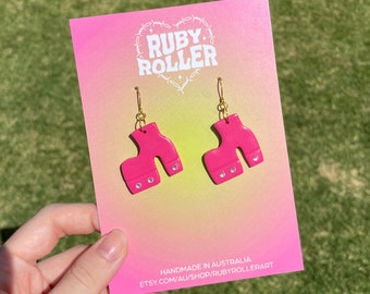 Platform Boot Rhinestone Polymer Clay Earrings | Handmade | Y2K Pink | Nickel Free | Dangle | 60s 70s | Retro Funky | Gold Jewellery | Gifts