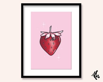 Pastel Pierced Strawberry Art Print | A3, A4 and A5 Illustration Wall Art