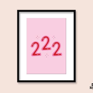 222 Angel Number Art Print / A5 A4 A3 / Póster de afirmación / Hope Balance / 60s 70s Girl Power Quote / Funky Wall / Trendy Room Decor / Y2K