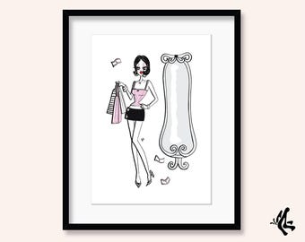 Shopping Girl Early 2000s/2010s Fashion Illustration Art Print | A3, A4 and A5 Posters