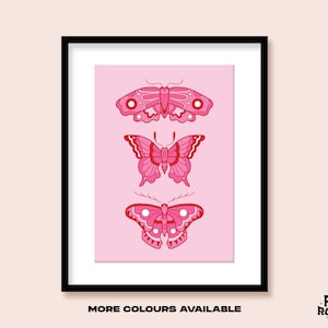 Retro Butterfly and Moth Art Print | A5 A4 A3 | Traditional Tattoo Flash | Vintage Hanging Wall Decor | Prints for Framing | Digital Artwork