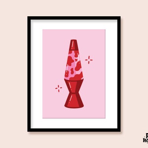 Y2K Lava Lamp Art Print | A5 A4 A3 | 90s Cow Poster | 2000s Nostalgic | Retro Pink Red | Illustration Room Decor | Funky | Groovy | Gallery