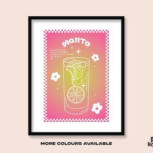 Mojito Cocktail Art Print / A5 A4 A3 / Funky Gradient / 60s 70s / Retro Lime Rum Drink Recipe Poster / Bar Cart / Alcohol Sign / Galería