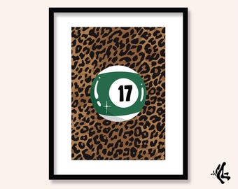 Leopard Seventeen Billard Ball Art Print | A3, A4 and A5 Illustration Wall Art