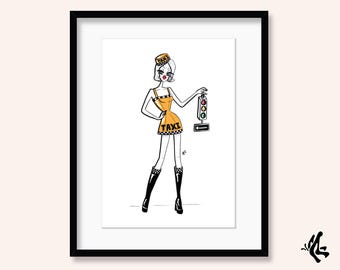 NYC Taxi Cab Girl Fashion Illustration Art Print | A3, A4 and A5 Posters