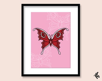 Butterfly Art Print: Vintage Tattoo Flash Insect Decor (A5 A4 A3)