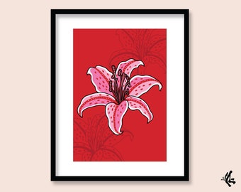 Stargazer Lily Art Print: 90s Tattoo Flash Flower Decor (A5 A4 A3)