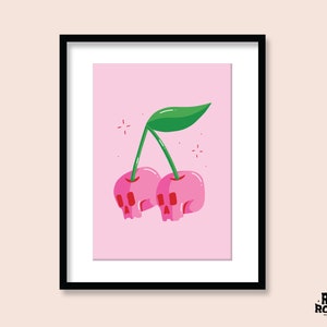 Skull Cherries Art Print: Groovy Gothic Tattoo Flash Illustration (A5 A4 A3)
