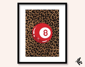 Leopard Eight Ball Art Print | A3, A4 and A5 Illustration Wall Art