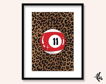Leopard Eleven Billard Ball Art Print | A3, A4 and A5 Illustration Wall Art