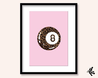 Leopard Eight Ball Art Print | A3, A4 and A5 Illustration Wall Art