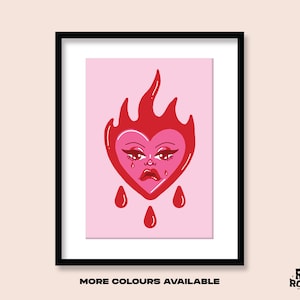 Flaming Crying Heart Art Print: Y2K Tattoo Flash Poster (A5 A4 A3)