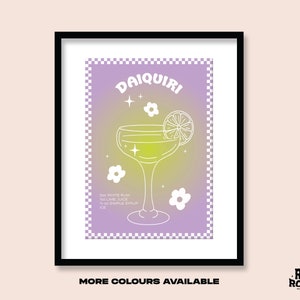 Daiquiri Cocktail Art Print / A5 A4 A3 / Funky Gradient / 60s 70s / Retro Rum Drink Recipe Poster / Bar Cart / Alcohol Sign / Gallery Wall
