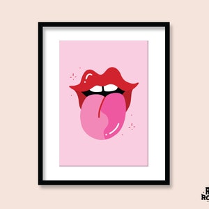Impresión de arte de lengua bucal de los años 60 / A5 A4 A3 / Cartel de piedras de labios Y2K / Música de la suerte / Rock n Roll / Groovy de los años 90 / Retro de los años 60 70 / Ilustración funky