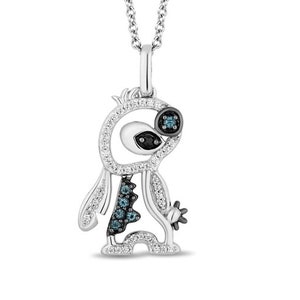 Disney Treasures Lilo & Stitch London Blue Topaz, Amethyst And Diamond Pendant Necklace 1/10 ct tw Solid 925 Sterling Silver 18Inch