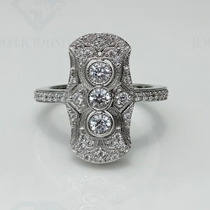 Circa 1890&#39;s Art Deco Vintage Engagement Ring, 0.63 Ct Ethical European Diamond Engagement Ring In 935 Argentium Silver Vintage Ring For Her