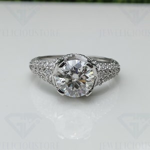 1890s Art Deco Antique 2 Ct Old European Vintage Engagement Ring In 935 Argentium SIlver Edwardian Fine Mid Century Ring