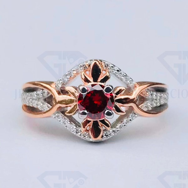 Enchanted Disney Fine Jewelry Rhodolite Garnet Anna Engagement Wedding Ring in Solid 925 Sterling Silver With Rose Gold Plated