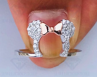 Enchanted Disney Fine Jewelry Collection Minnie Mouse Engagement Wedding Ring In Solid 925 Sterling Silver & 14K Rose Gold Plated