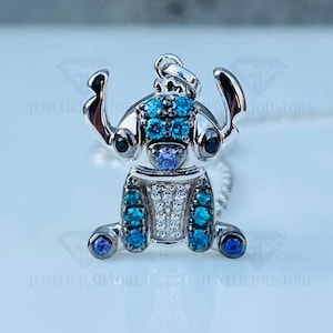 Disney Treasures Lilo & Stitch London Blue Topaz, Amethyst Diamond Necklace 1/20 cttw 925 Sterling Silver With 18Inch Silver Necklace