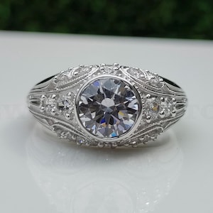 1890s Retro Edwardian Vintage 1.30Ct Diamond Engagement Ring In 935 Argentium Silver, Flower Art Deco Ring, Antique Jewelry, Victorian Ring