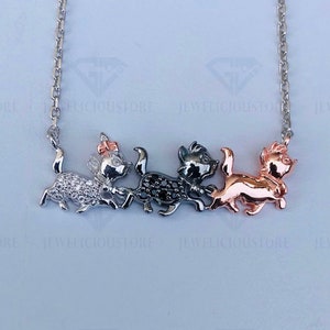 Disney Treasures The Aristocats Diamond Necklace 1/10 ct tw Solid 925 Sterling Silver, Women's Tree Tone Rhodium Plated Pendant Necklace