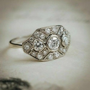 Art Deco Ring, 925 Silver Ring, 1Ct Round Cut Diamond Ring, Vintage Wedding Anniversary Ring, 935 Argentium Silver Ring, Art Deco Jewellery