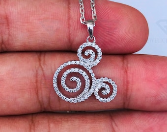 Women's Fine Jewelry Mickey Mouse Icon Swirl Pendant Necklace In Solid 925 Sterling Silver, Precios Gift Necklace For Women And Girl