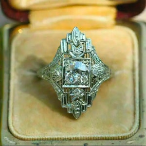 1890s Antique Vintage Filigree 1.510 Ct Old European Diamond Wedding Engagement Ring In 935 Argentium Silver, Edwardian Ring Vintage Jewelry