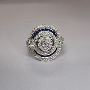 1880s Antique Round Cut Diamond Engagement Ring, Moissanite & Sapphire Halo Engagement Ring, 925 Argentium Silver Ring, Vintage Jewelry Ring