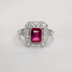 1890s Antique 1.70 Ct Ruby Vintage Art Deco Engagement Ring In 935 Argentium Silver Antique Target Halo Ring Bezel Estate Diamond Ring Gifts