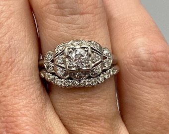 1890s Vintage 2.00 Ct Art Deco Round Cut Diamond Wedding Engagement Ring Set In 935 Argentium Silver Estate Ring Set Antique Bridal Set