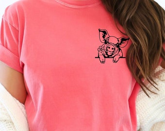 Camiseta con colores cómodos de cerdo lindo, camiseta divertida con animales, camiseta linda para amantes de los cerdos, camiseta con flores de cerdo, camiseta de regalo para mujer dueña de un cerdo