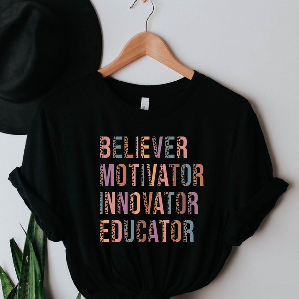 Believer Motivator Shirt, Innovator Educator Tshirt, Teacher Tshirt, Teacher Educational Leopard Design Tee, Teacher Appreciation T-Shirt