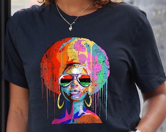 Black Woman Black Queen Afro Bella Canvas Shirt | Empowered Afro Graphic Tee