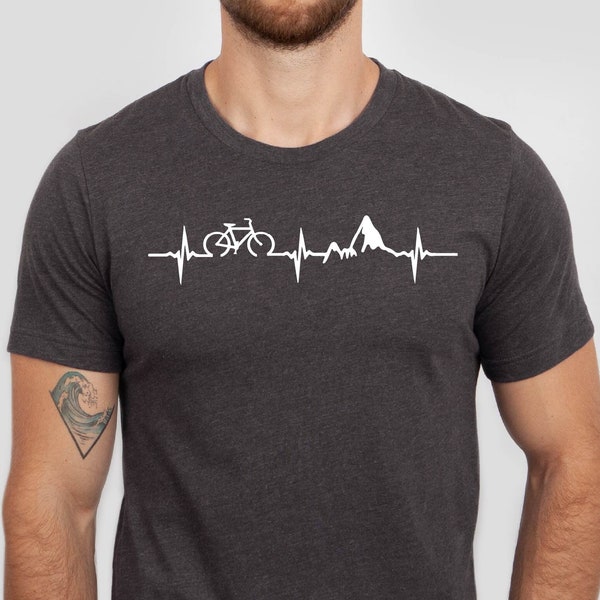 Bike Heartbeat Shirt, Bicycle Shirt, Mountain Bike With Heartbeat Shirt, Biking Crew Tshirt, Bike Lover Gift Tshirt, Cyclist Unisex Shirt