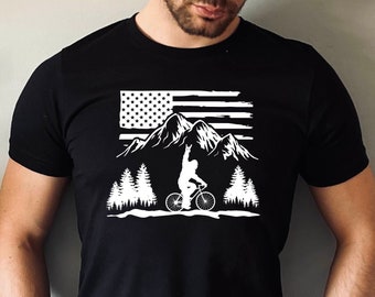 Bigfoot Riding a Mountain Bike Shirt, Cricut Bike Tshirt, Bike Gift Tshirt, Softstyle Unisex Tee, Bicycle Tshirt, Cycling Tee, Biking Shirt