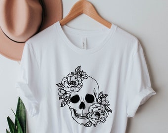 Floral Skull T-shirt, Women's Halloween Tee